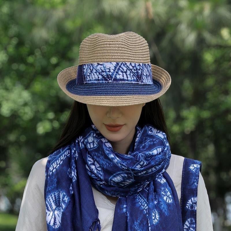法式草编民族风海边夏季出游遮阳草帽防晒百搭平顶宽檐礼帽女帽子